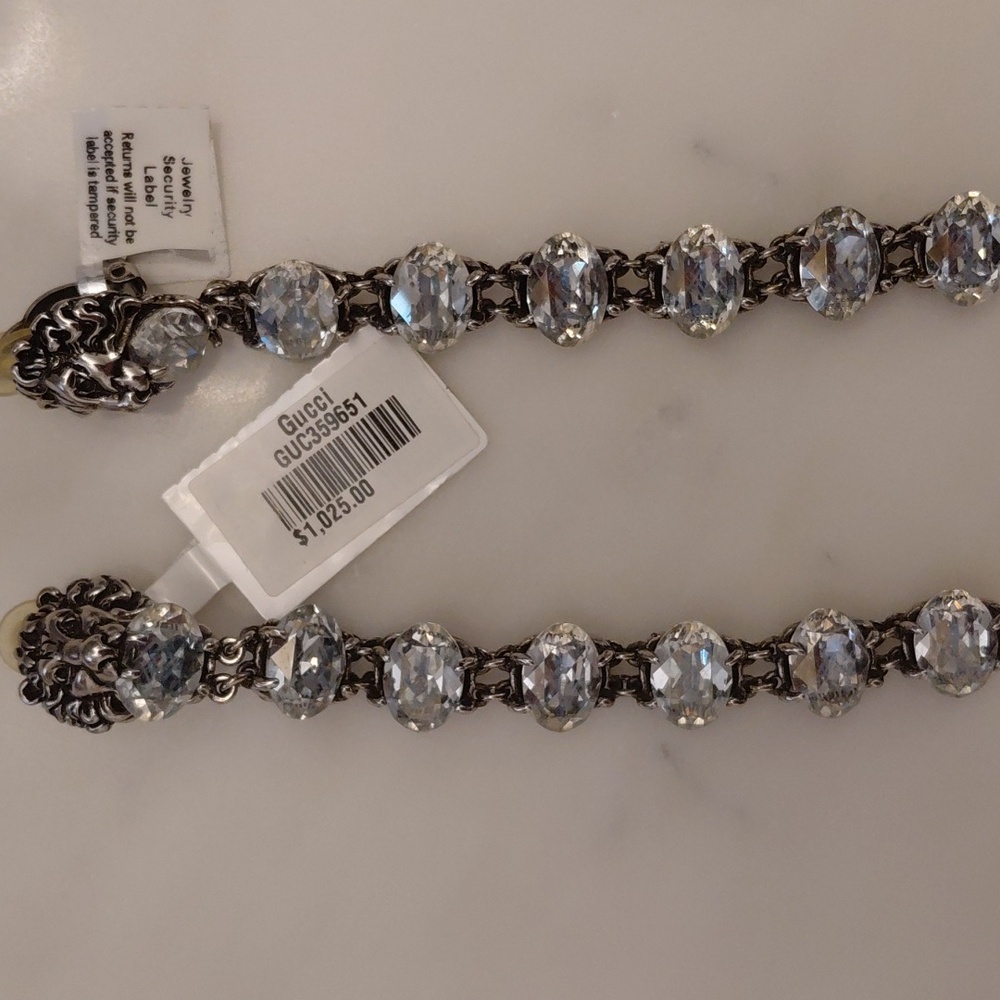 Gucci Lionhead Pale Blue Crystal Drop Clip Earrings